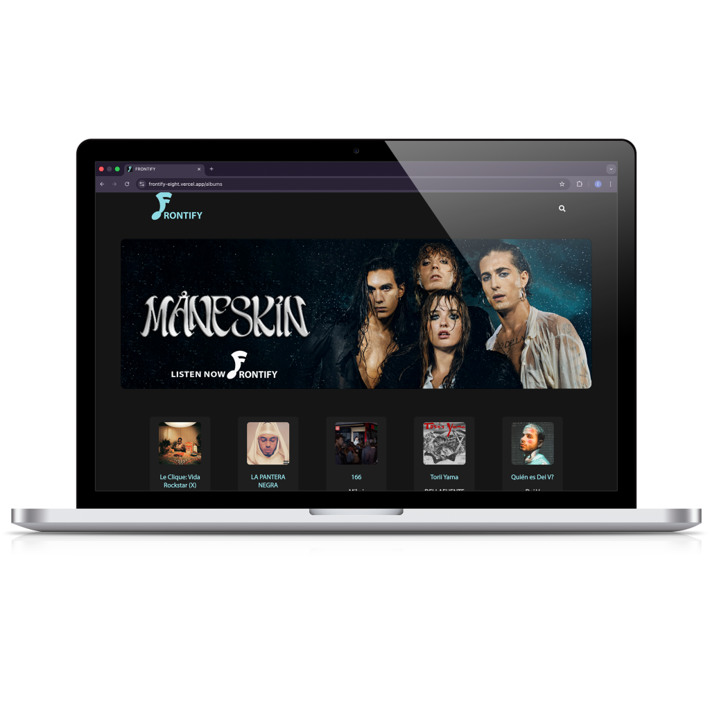 Mockup de ordenador mostrando una vista previa de la web de Frontify, propuesta creada con React.